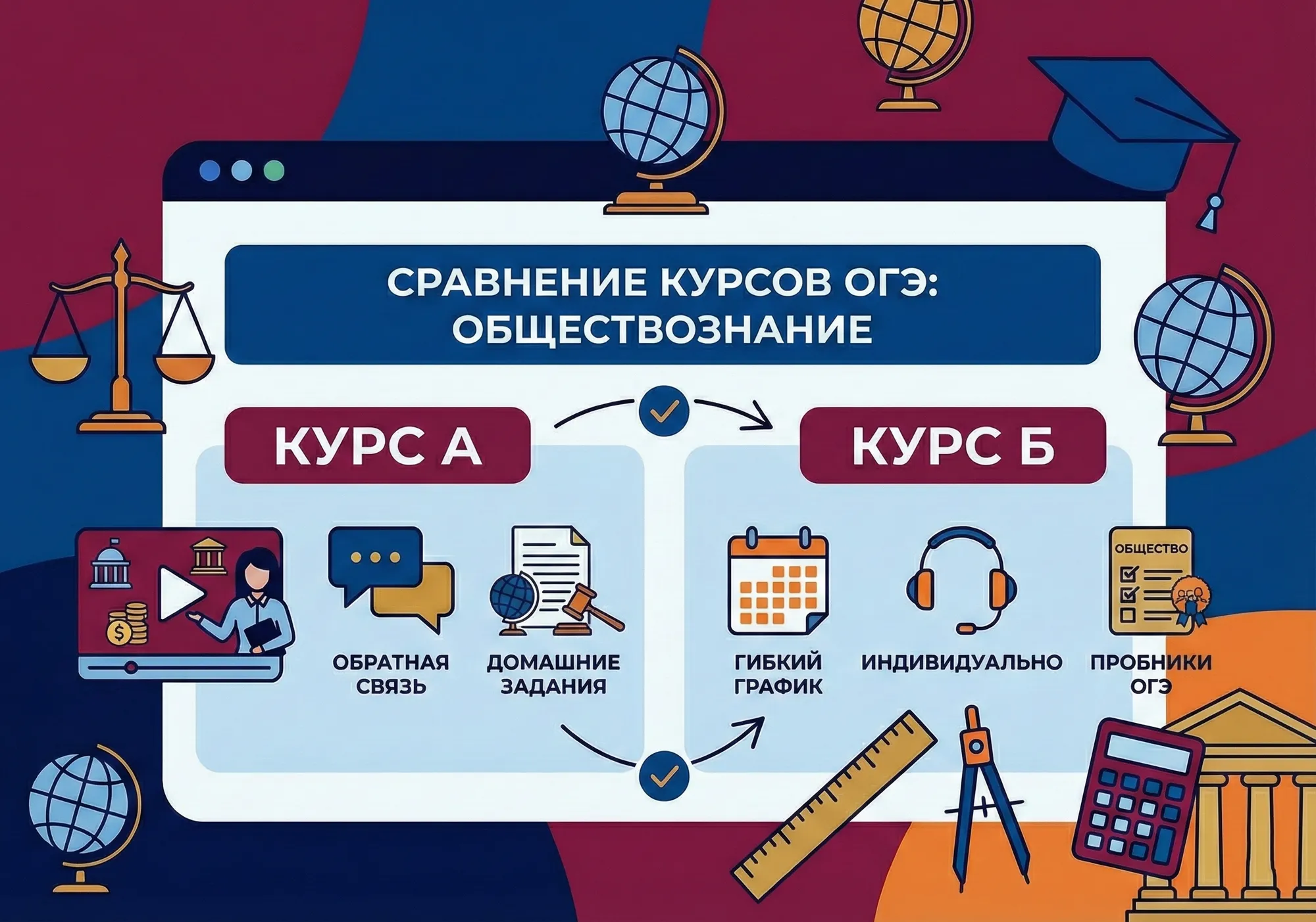 Инфографика сравнения курсов подготовки к ОГЭ по обществознанию