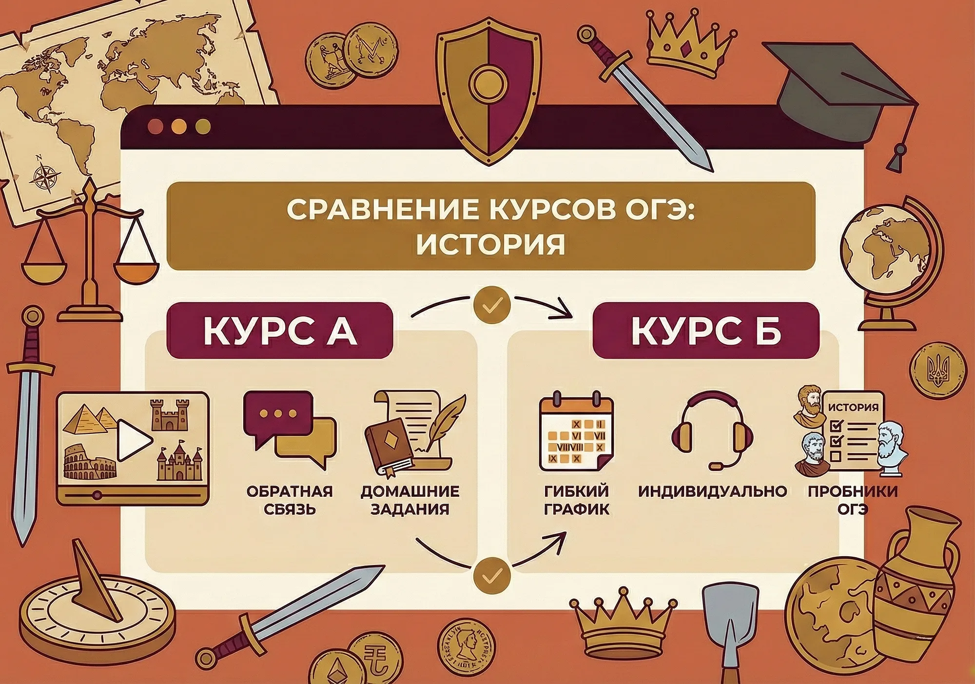 Инфографика сравнения курсов подготовки к ОГЭ по истории