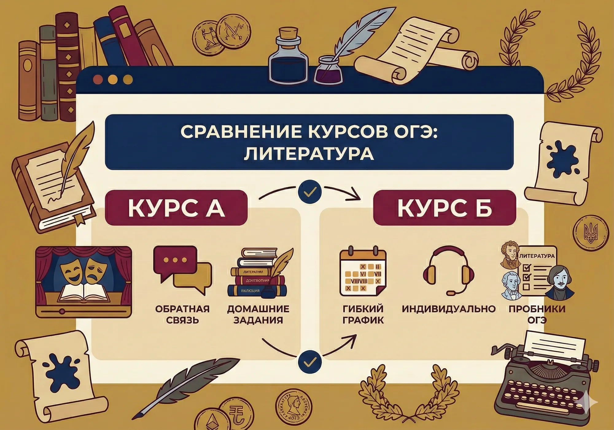 Инфографика сравнения курсов подготовки к ОГЭ по литературе